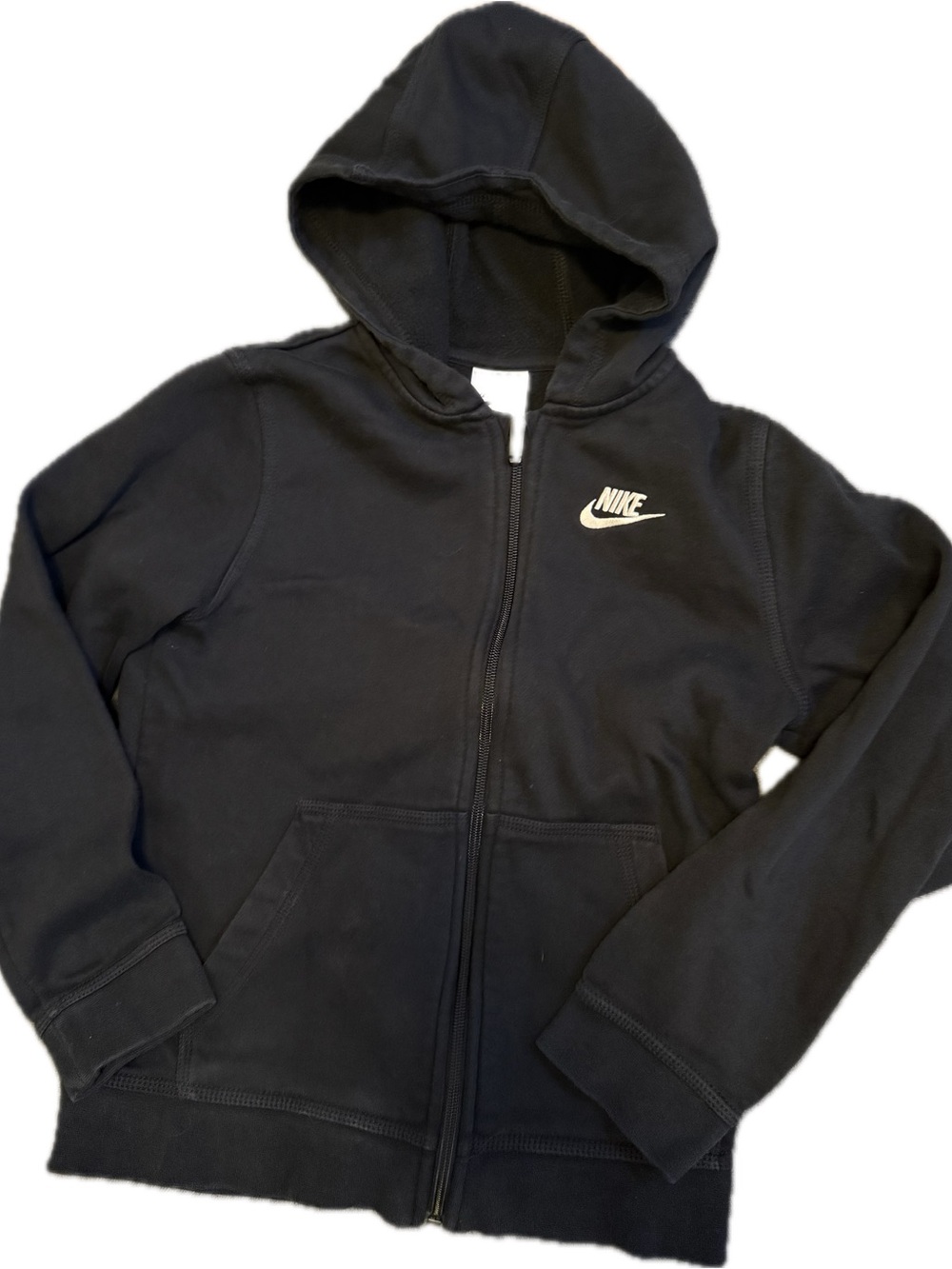 Nike Black Kids Hooded Zip-Up Sweatshirt with White Logo